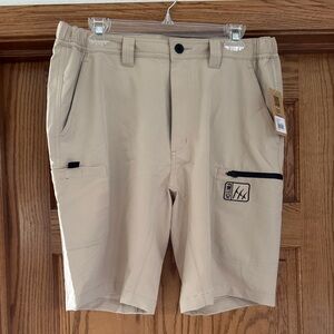 Men's Khaki Utility Cargo Shorts with Zipper Pocket
